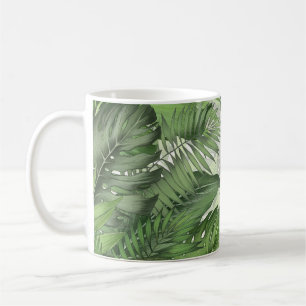 Caneca De Café Folhas da selva tropical: fundo floral sem costura