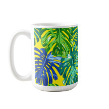 Folhas da selva verde-azul-tropical Amarelo Monste