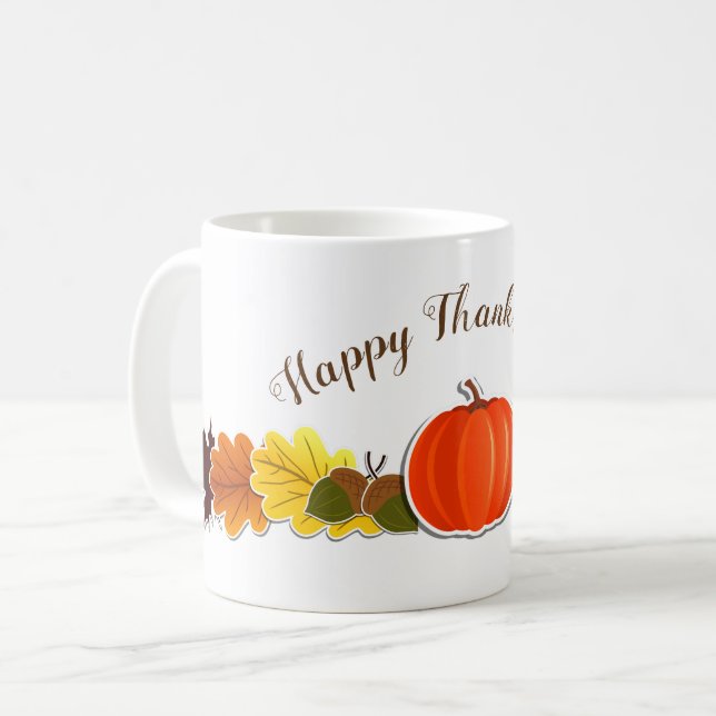Caneca De Café Folhas de abóbora de tipografia manuscrita (Frente Esquerda)