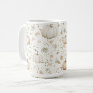 Caneca De Café Folhas de Abóboras Laranja Branco