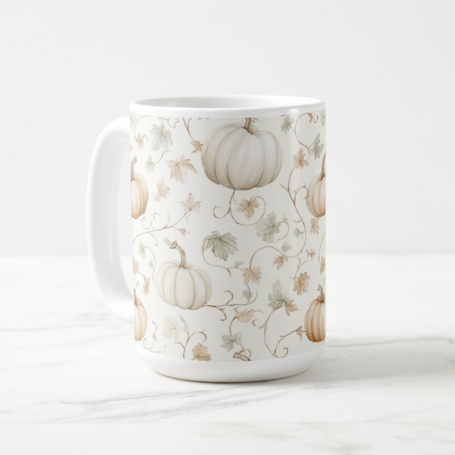 Caneca De Café Folhas de Abóboras Laranja Branco (Frente Esquerda)
