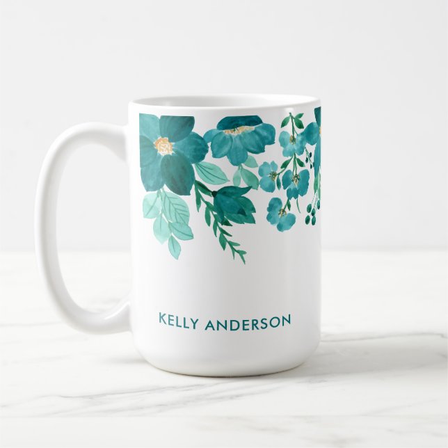Caneca De Café Folhas de Aguarela Monogramadas de Menina na Moda (Esquerda)