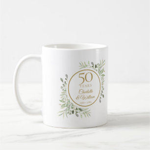 Caneca De Café Folhas de Aquarela Suave 50º Aniversário