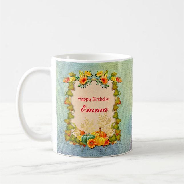 Caneca De Café Folhas de Bordo, Abóboras e Flores Vibrantes (Esquerda)