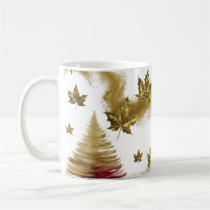 Caneca De Café Folhas de Bordo Árvore de Natal Abstrata Glam Gold