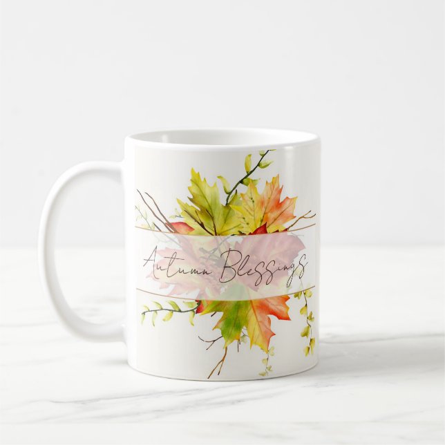 Caneca De Café Folhas de bordo de outono com texto personalizado  (Esquerda)