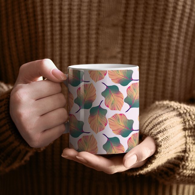Caneca De Café Folhas de Canna Tropicanna em Pastel (Canna Tropicanna Tropical Leaves Patterned Mug)
