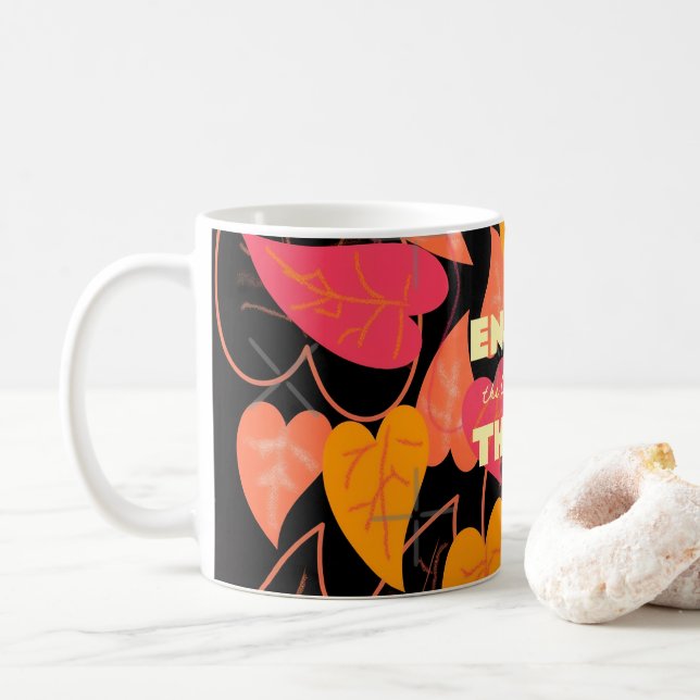 Caneca De Café Folhas de cor (Com Donut)