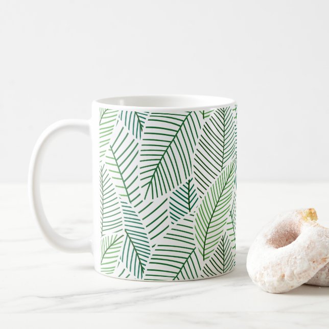 Caneca De Café Folhas de esqueleto (brancas e verdes) (Com Donut)