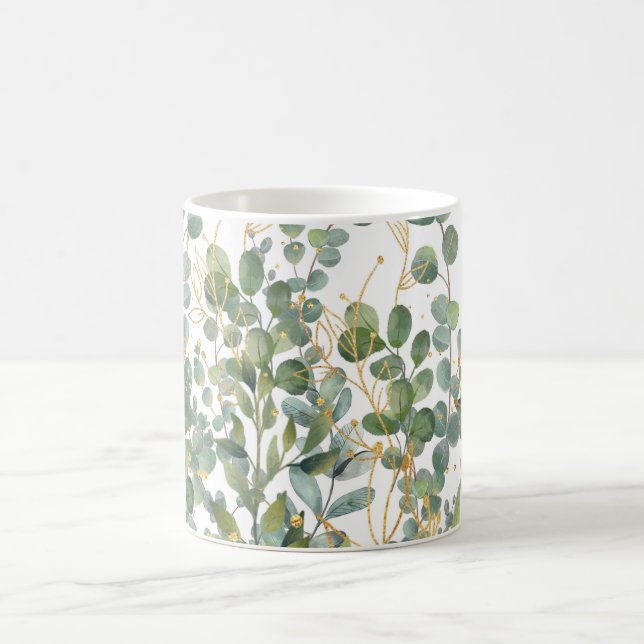 Caneca De Café Folhas De Eucalipto Botânico Douradas E Verdes (Centro)