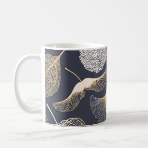 Caneca De Café Folhas de Ginkgo: Elegância Floral Invisível.