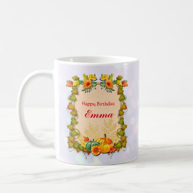 Caneca De Café Folhas de Maple, Bombeiros e Flores Vibrantes (Esquerda)