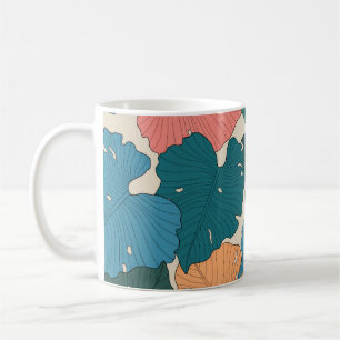 Caneca De Café Folhas de monstera desenhadas à mão de laranja, ro