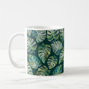 Caneca De Café Folhas de monstera exótica de plantas tropicais. 