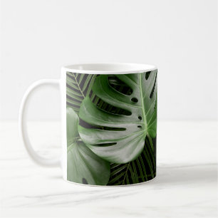 Caneca De Café Folhas de Monstera, layout tropical de luxo.