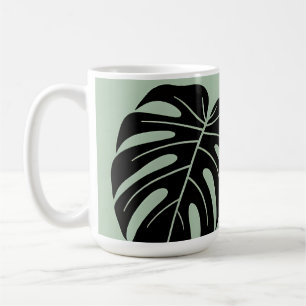 Caneca De Café Folhas de Monstera Minimalista Tropical Sage