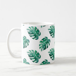 Caneca De Café Folhas de Monstera. Padrão de ilustração tropical