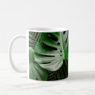 Caneca De Café Folhas de monstera verde e palmeiras