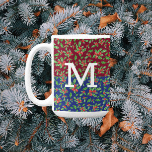 Caneca De Café Folhas de Natal e bagas vermelhas e verdes
