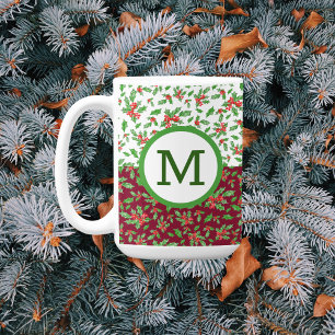 Caneca De Café Folhas de Natal e bagas vermelhas e verdes
