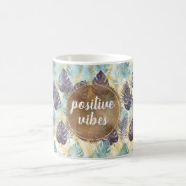 Caneca De Café Folhas de Ouro Verde Roxo Tropical Vibrações Posit
