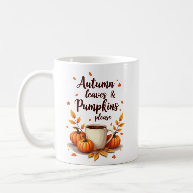 Caneca De Café Folhas de Outono & Abóboras Por Favor (Esquerda)