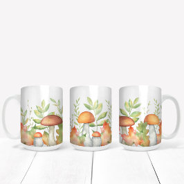 Caneca De Café Folhas de outono e Ilustração de Cogumelo