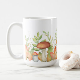 Caneca De Café Folhas de outono e Ilustração de Cogumelo