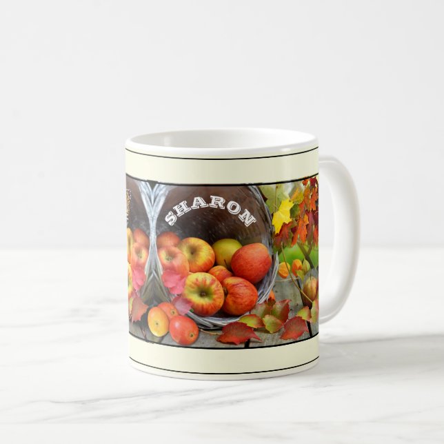 Caneca De Café Folhas de outono e Maçã de café (Frente Esquerda)