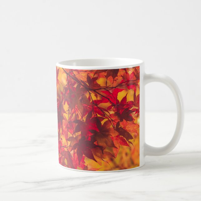 Caneca De Café Folhas de Outono Vermelhas e Laranjas Natureza (Direita)
