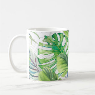 Caneca De Café Folhas de palma de aquarelas, fundo sem soldadura 