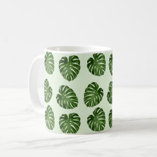 Caneca De Café Folhas de Palma, Folhas Verdes, Padrão Tropical