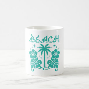 Caneca De Café Folhas de Palmeira Tropical de Praia Hibisco Monst