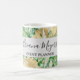 Caneca De Café Folhas de Palmeira Verde Água Tropical Dourado