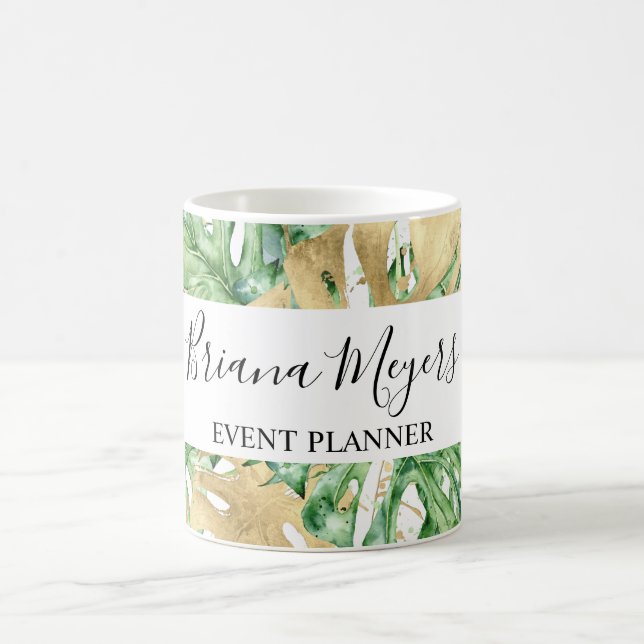 Caneca De Café Folhas de Palmeira Verde Dourado Branco Tropical (Centro)