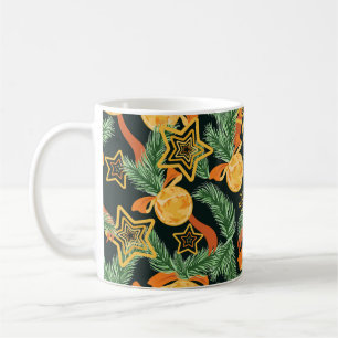 Caneca De Café Folhas de pinheiro, estrelas: padrão festivo
