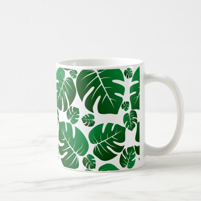 Caneca De Café Folhas de Plantas de Monstera Verde (Direita)