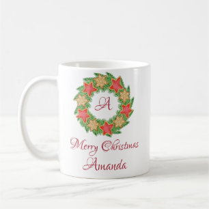 Caneca De Café Folhas e biscoitos estelares natais