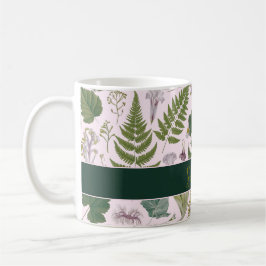Caneca De Café Folhas e flores de primavera verde modernas e eleg