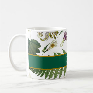 Caneca De Café Folhas e flores de primavera verde modernas e eleg