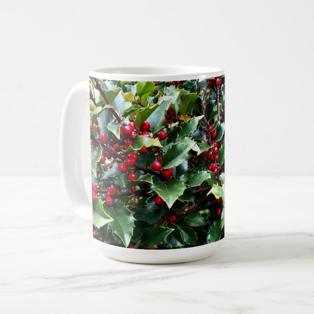 Caneca De Café Folhas e frutos de azevinho (Frente Esquerda)