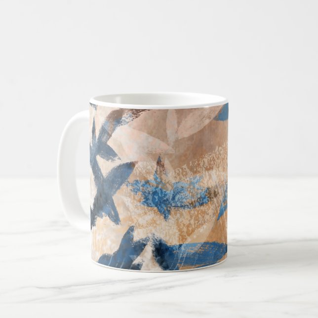 Caneca De Café Folhas em camadas de abstrato - Azul e Neutro (Frente Esquerda)