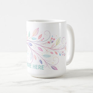 Caneca De Café Folhas Florais Delicadas