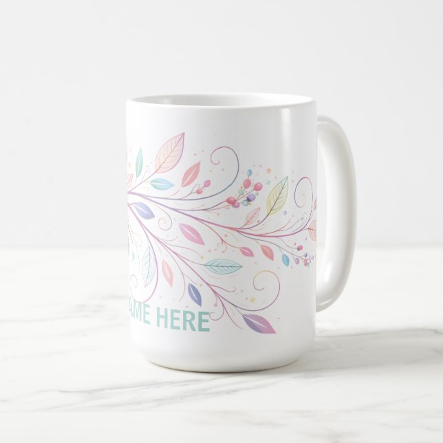 Caneca De Café Folhas Florais Delicadas (Frente Esquerda)