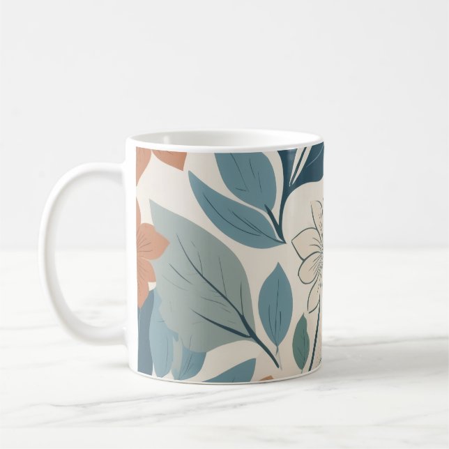 Caneca De Café Folhas Florais Minimalistas (Esquerda)
