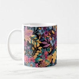Caneca De Café Folhas Florais Mistas Folhosas Berry Padrão de Aqu