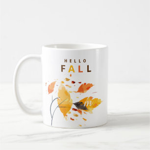 Caneca De Café Folhas Iniciais de Aquarela de Altura