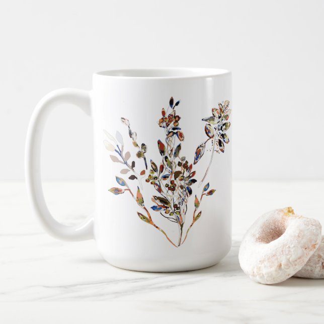 Caneca De Café Folhas Motif White Elegante Floral (Com Donut)