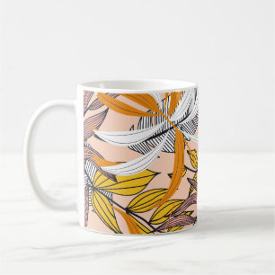 Caneca De Café Folhas tropicais coloridas, padrão de fundo bege