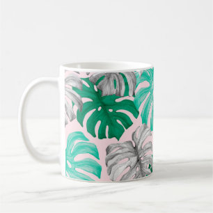 Caneca De Café Folhas tropicais de monstera ilustração desenhad